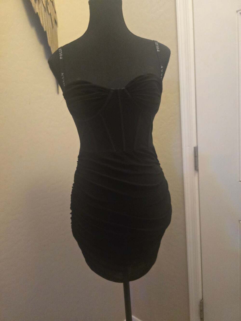 Oh Polly Confident‎ Black Ruched Corset Bodycon Mini Dress